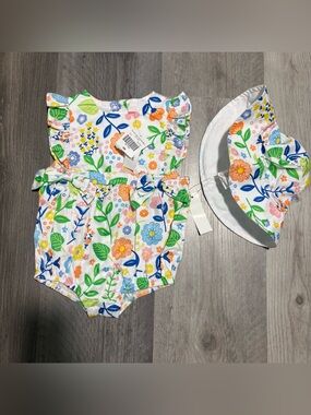 ✨Brand New✨ Good Lad White Floral Baby One-Piece with Hat - Orange Green Blue